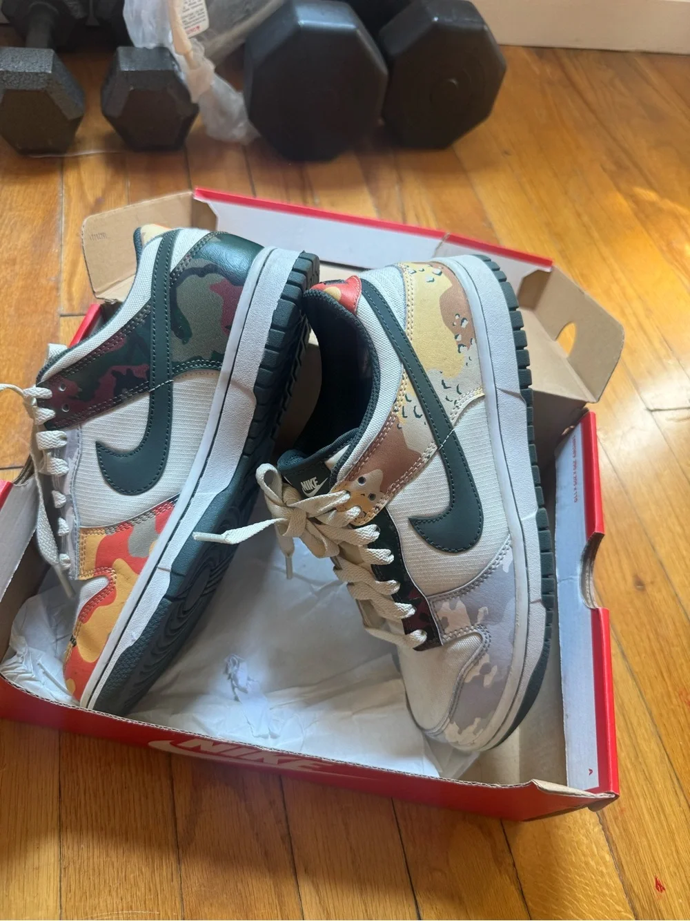 Nike Low-Top Sneakers in Light Gray, Black & Orange